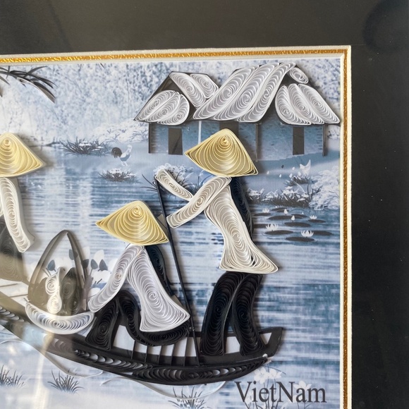 Vietnamese Quilling Art Wall Decor Village River Scene Framed - Picture 7 of 10
